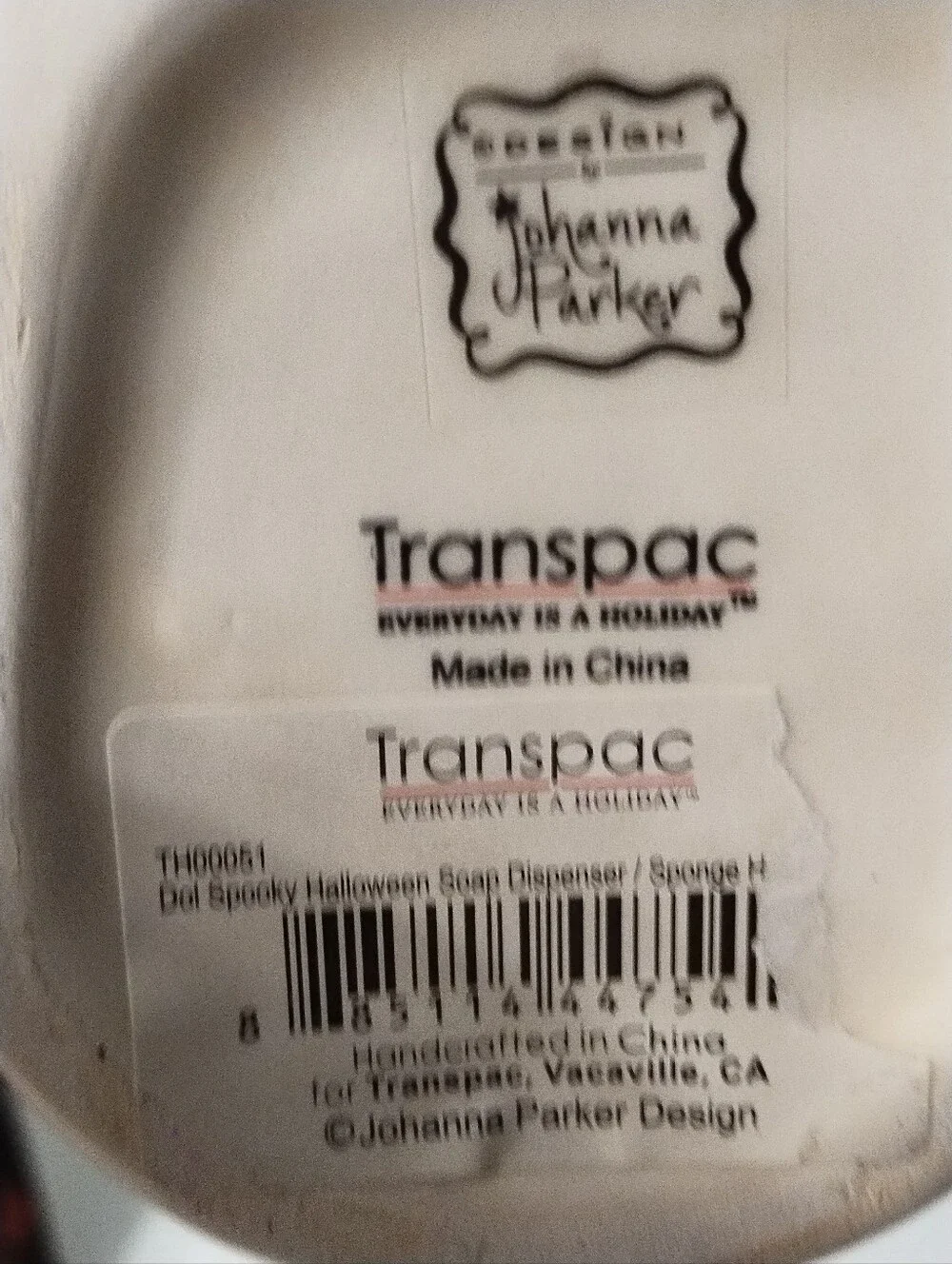 New Johanna Parker Spooky Ceramic Soap Dispenser - White with Orange Bow